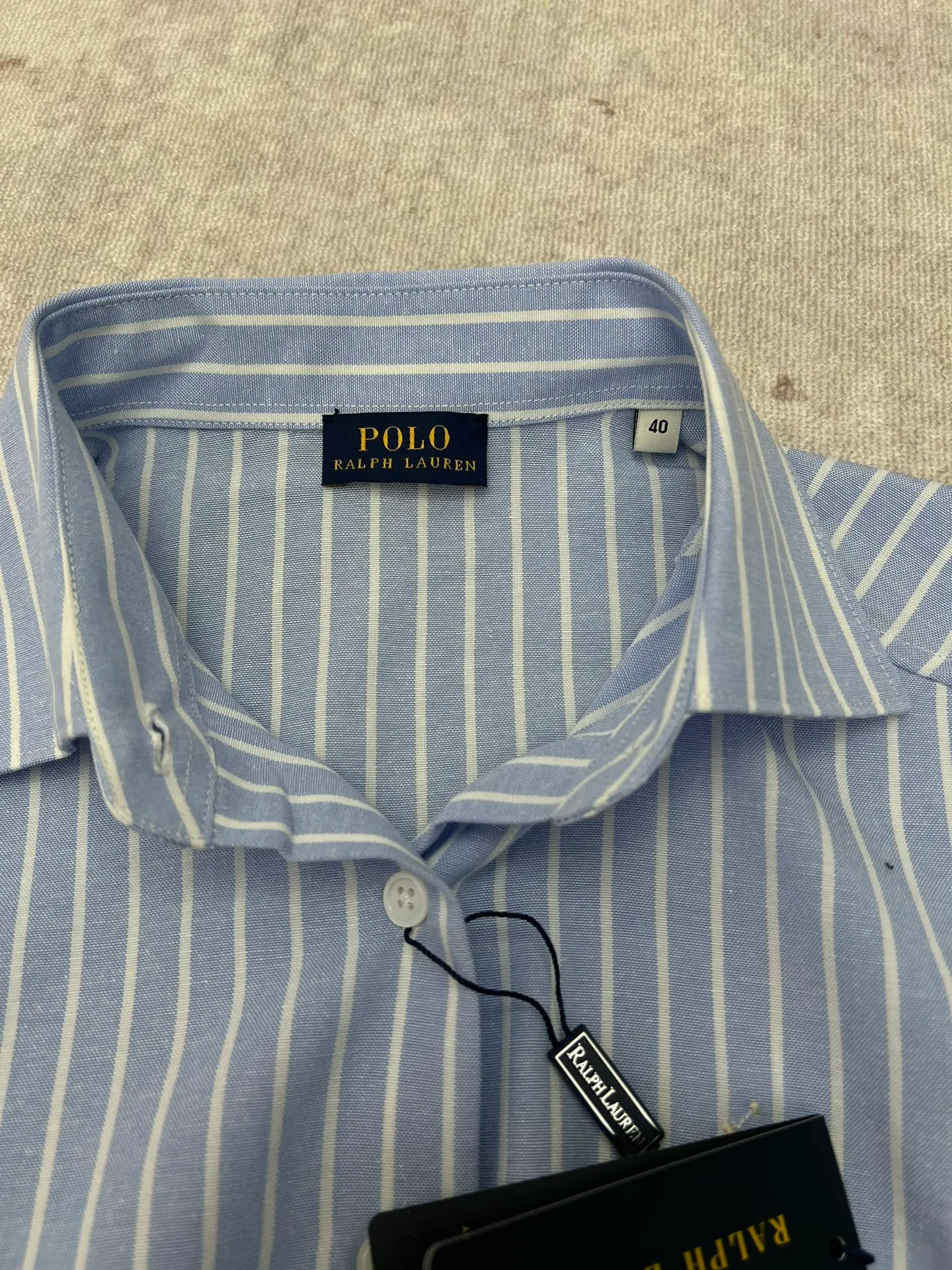 🅿️440 Polo 25ss New Vertical Stripe Logo Lapel Long Sleeve Shirt Men's Blue High Version Size: S.M.L.XL.